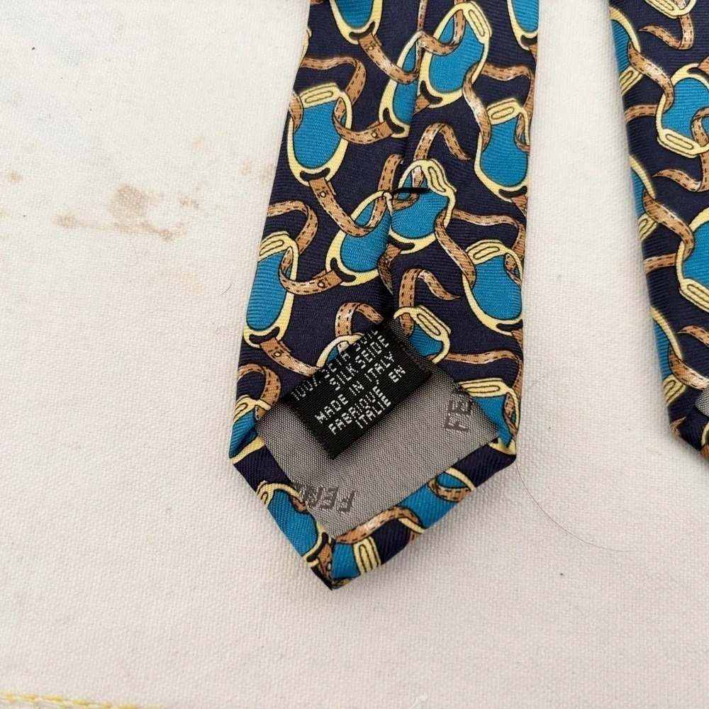 Fendi Horse Shoe Bit Print Silk Tie